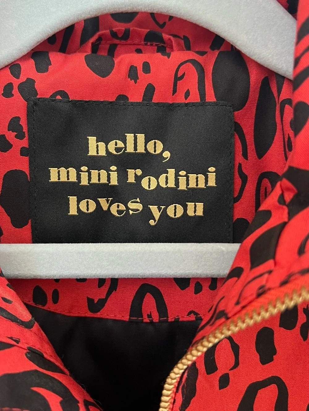 Mini Rodini Red & Black Leopard-Print Raincoat